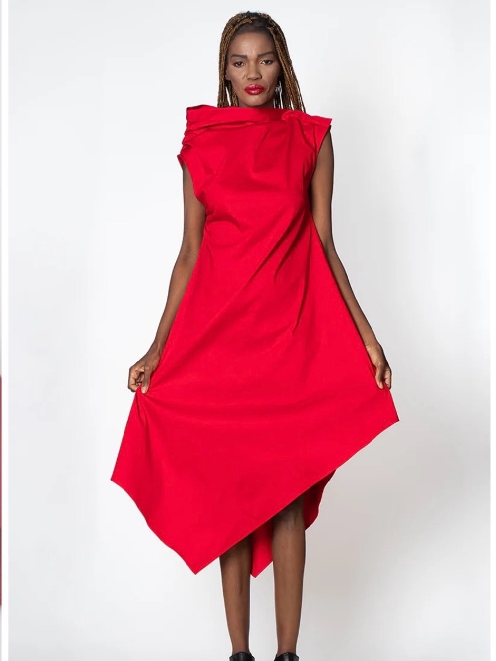 Sculpted Asymmetrical Red Dress